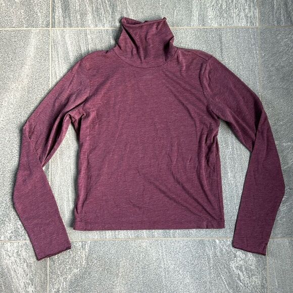 NWT Chaser Long Sleeve Cropped Slouchy Turtle Neck Burgundy Maroon Tee Shirt S - Picture 2 of 14
